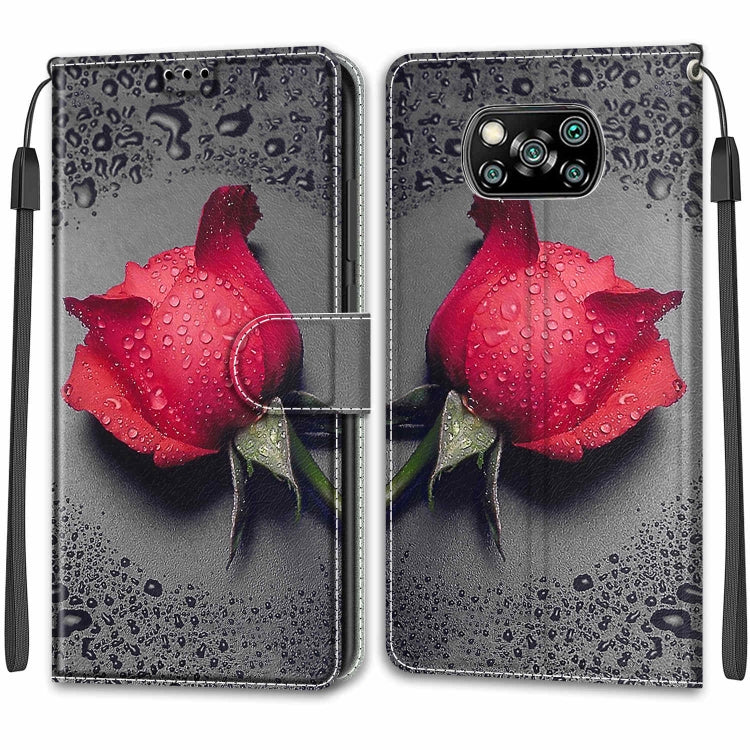 For Xiaomi Poco X3 NFC Voltage Coloured Drawing Magnetic Clasp Horizontal Flip PU Leather Case with Holder & Card Slots(C14 Black Water Drop Rose) - Xiaomi Cases by buy2fix | Online Shopping UK | buy2fix