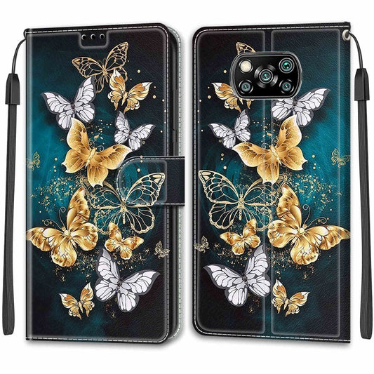 For Xiaomi Poco X3 NFC Voltage Coloured Drawing Magnetic Clasp Horizontal Flip PU Leather Case with Holder & Card Slots(C20 Gold Silver Flying Butterflies) by buy2fix