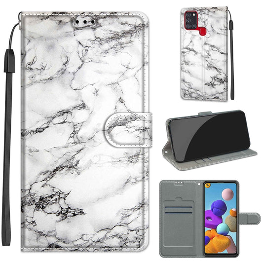 For Samsung Galaxy A21s Voltage Colored Drawing Magnetic Clasp Horizontal Flip PU Leather Case with Holder & Card Slots(C01 White Marble) by buy2fix