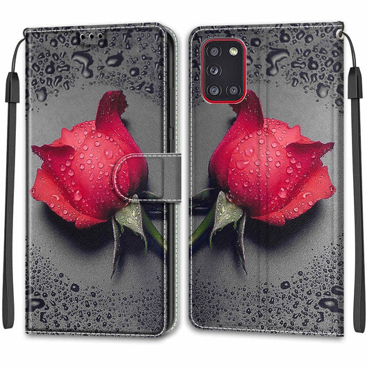 For Samsung Galaxy A31 Voltage Colored Drawing Magnetic Clasp Horizontal Flip PU Leather Case with Holder & Card Slots(C14 Black Water Drop Rose) by buy2fix
