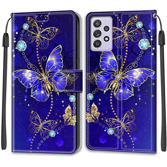 For Samsung Galaxy A52 5G Voltage Colored Drawing Magnetic Clasp Horizontal Flip PU Leather Case with Holder & Card Slots(C11 Blue Golden Chain Butterflies) by buy2fix