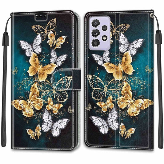 For Samsung Galaxy A52 5G Voltage Colored Drawing Magnetic Clasp Horizontal Flip PU Leather Case with Holder & Card Slots(C20 Gold Silver Flying Butterflies) by buy2fix
