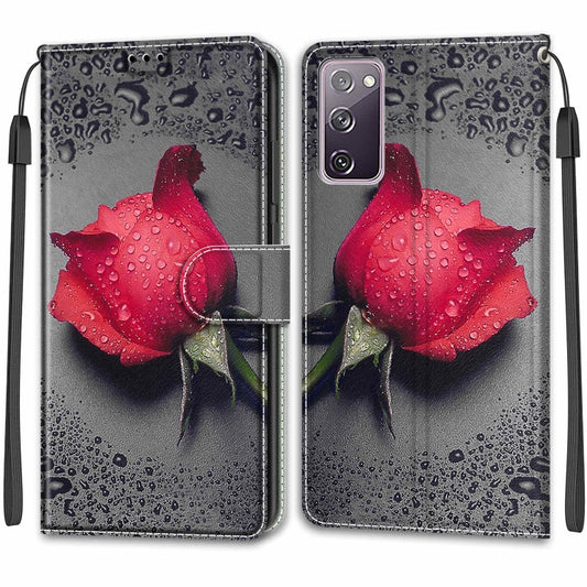 For Samsung Galaxy S20 FE 5G Voltage Colored Drawing Magnetic Clasp Horizontal Flip PU Leather Case with Holder & Card Slots(C14 Black Water Drop Rose) by buy2fix