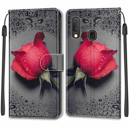 For Samsung Galaxy A20e Voltage Colored Drawing Magnetic Clasp Horizontal Flip PU Leather Case with Holder & Card Slots(C14 Black Water Drop Rose) by buy2fix