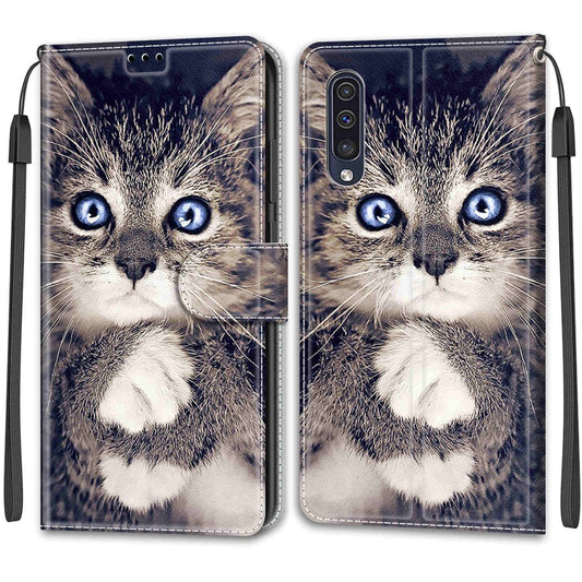 For Samsung Galaxy A50 Voltage Colored Drawing Magnetic Clasp Horizontal Flip PU Leather Case with Holder & Card Slots(C02 Fork Hand White Claw Cat) by buy2fix
