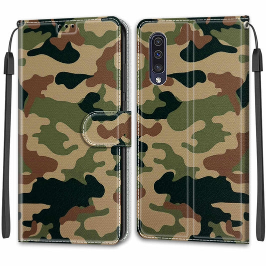 For Samsung Galaxy A50 Voltage Colored Drawing Magnetic Clasp Horizontal Flip PU Leather Case with Holder & Card Slots(C12 Green Yellow Camouflage) by buy2fix