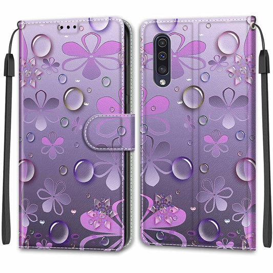 For Samsung Galaxy A50 Voltage Colored Drawing Magnetic Clasp Horizontal Flip PU Leather Case with Holder & Card Slots(C16 Water Drop Six Petal Flower) by buy2fix