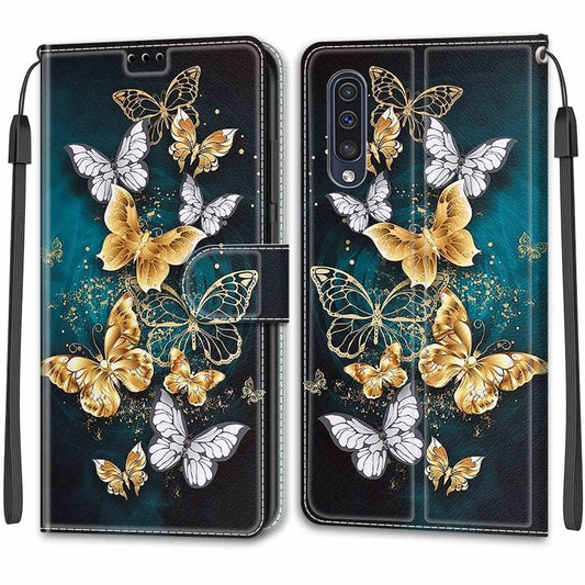For Samsung Galaxy A50 Voltage Colored Drawing Magnetic Clasp Horizontal Flip PU Leather Case with Holder & Card Slots(C20 Gold Silver Flying Butterflies) by buy2fix