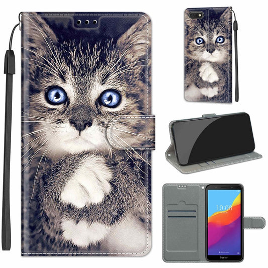 For Huawei Y5 2018 / Honor Play 7 Voltage Colored Drawing Magnetic Clasp Horizontal Flip PU Leather Case with Holder & Card Slots(C02 Fork Hand White Claw Cat) - Honor Cases by buy2fix | Online Shopping UK | buy2fix