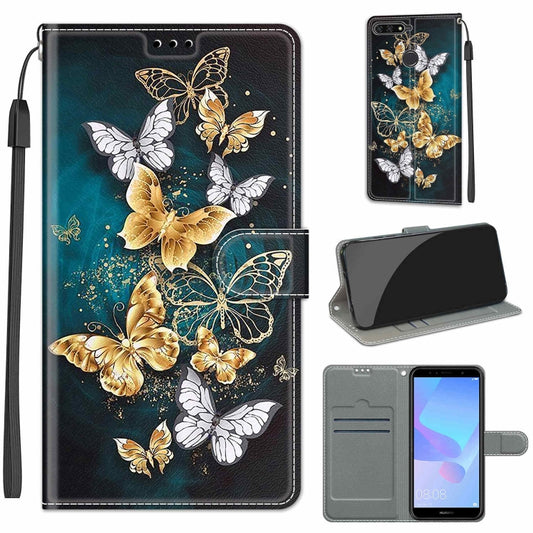 For Huawei Y6 2018 / Honor 7A Voltage Colored Drawing Magnetic Clasp Horizontal Flip PU Leather Case with Holder & Card Slots(C20 Gold Silver Flying Butterflies) - Honor Cases by buy2fix | Online Shopping UK | buy2fix