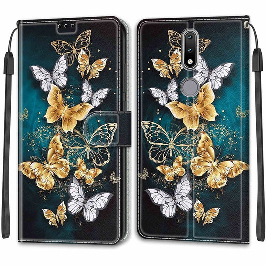 For Nokia 2.4 Voltage Colored Drawing Magnetic Clasp Horizontal Flip PU Leather Case with Holder & Card Slots(C20 Gold Silver Flying Butterflies) by buy2fix
