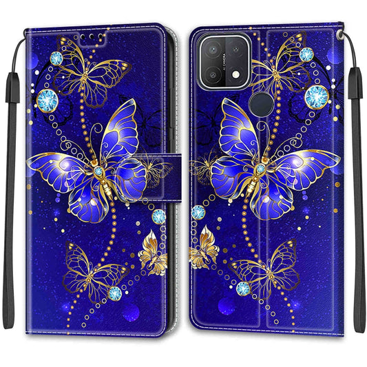 For OPPO A15 / A15s Voltage Coloured Drawing Magnetic Clasp Horizontal Flip PU Leather Case with Holder & Card Slots(C11 Blue Golden Chain Butterflies) by buy2fix