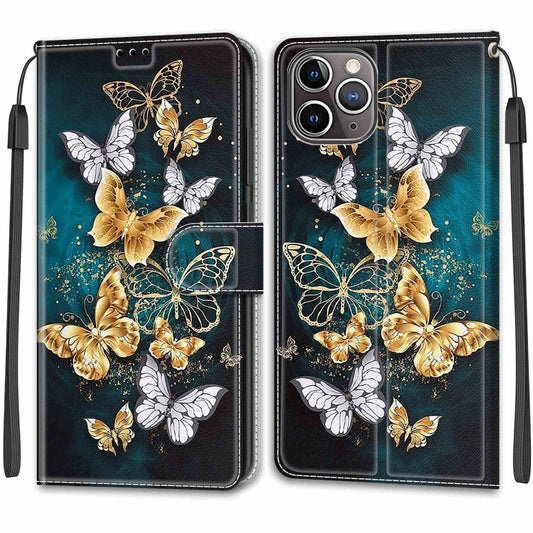 For iPhone 12 / 12 Pro Voltage Colored Drawing Magnetic Clasp Horizontal Flip PU Leather Case with Holder & Card Slots(C20 Gold Silver Flying Butterflies) by buy2fix