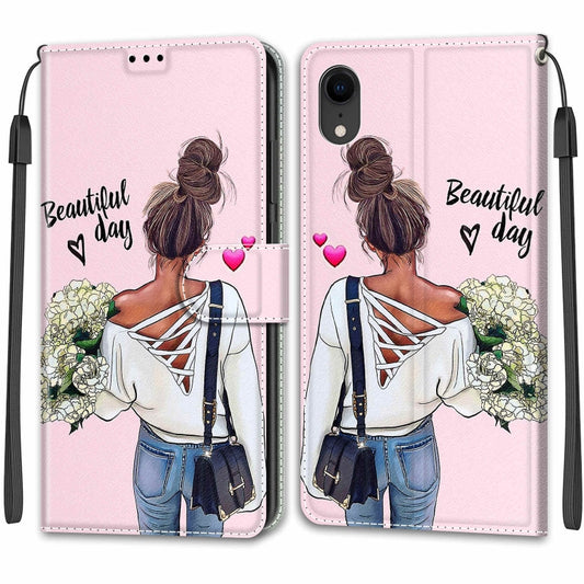 For iPhone XR Voltage Colored Drawing Magnetic Clasp Horizontal Flip PU Leather Case with Holder & Card Slots(C09 Hug Flower) by buy2fix