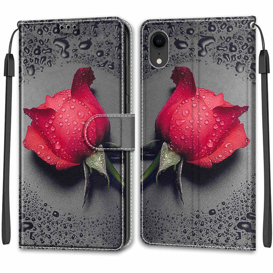 For iPhone XR Voltage Colored Drawing Magnetic Clasp Horizontal Flip PU Leather Case with Holder & Card Slots(C14 Black Water Drop Rose) by buy2fix