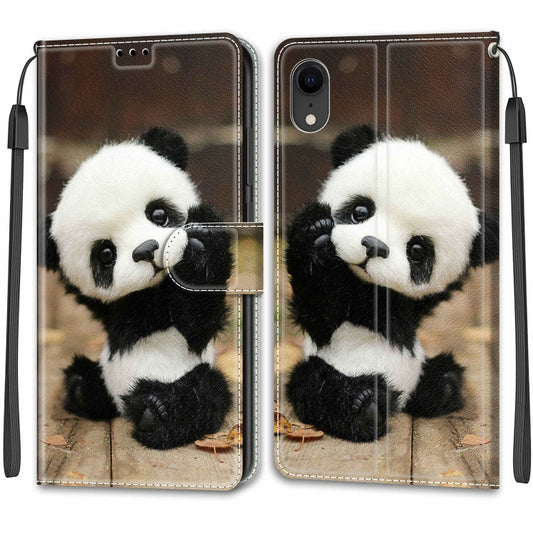 For iPhone XR Voltage Colored Drawing Magnetic Clasp Horizontal Flip PU Leather Case with Holder & Card Slots(C18 Wood Board Panda) by buy2fix