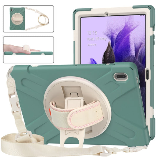 For Samsung Galaxy Tab S7 FE T730 / S7+ / S9+ /S8+ Silicone + PC Protective Case with Holder & Shoulder Strap(Emerald Green) by buy2fix