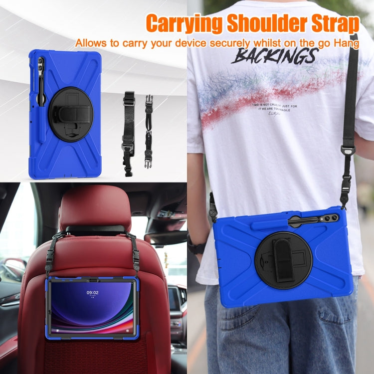 For Samsung Galaxy Tab S7 FE T730 / S7+ / S9+ /S8+ Silicone + PC Protective Case with Holder & Shoulder Strap(Blue) - Other Galaxy Tab PC by buy2fix | Online Shopping UK | buy2fix