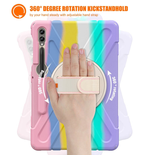 For Samsung Galaxy Tab S7 FE T730 / S7+ / S9+ /S8+ Silicone + PC Protective Case with Holder & Shoulder Strap(Colorful Pink) by buy2fix