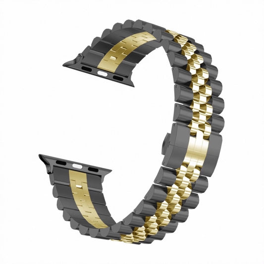 Man Five Beads Stainless Steel Watch Band, Width: 22mm For Apple Watch Ultra 49mm&Watch Ultra 2 49mm / Series 9&8&7 45mm / SE 3&SE 2&6&SE&5&4 44mm / 3&2&1 42mm(Black + Gold) by buy2fix