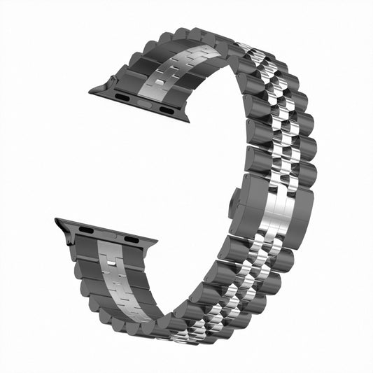 Man Five Beads Stainless Steel Watch Band, Width: 22mm For Apple Watch Ultra 49mm&Watch Ultra 2 49mm / Series 9&8&7 45mm / SE 3&SE 2&6&SE&5&4 44mm / 3&2&1 42mm(Black + Silver) by buy2fix