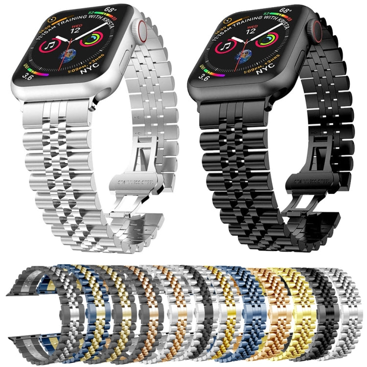 Man Five Beads Stainless Steel Watch Band, Width: 22mm For Apple Watch Series 9&8&7 41mm / SE 3&SE 2&6&SE&5&4 40mm / 3&2&1 38mm(Silver + Gold) by buy2fix