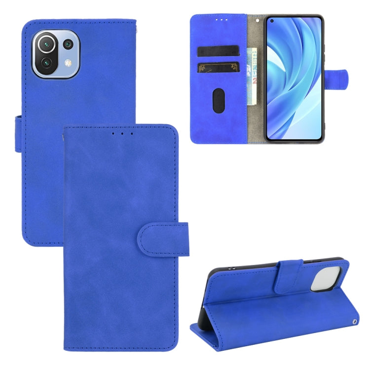 For Xiaomi Mi 11 Lite Solid Color Skin Feel Magnetic Buckle Horizontal Flip Calf Texture PU Leather Case with Holder & Card Slots & Wallet(Blue) - Xiaomi Cases by buy2fix | Online Shopping UK | buy2fix