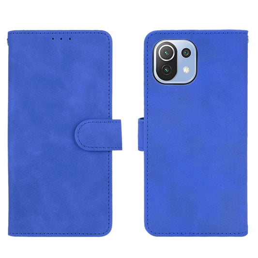 For Xiaomi Mi 11 Lite Solid Color Skin Feel Magnetic Buckle Horizontal Flip Calf Texture PU Leather Case with Holder & Card Slots & Wallet(Blue) by buy2fix