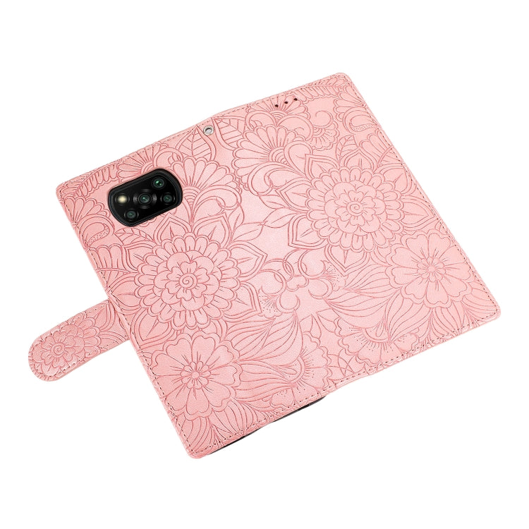 For Xiaomi POCO X3 NFC / X3 Pro / X3 Skin Feel Embossed Sunflower Horizontal Flip Leather Case with Holder & Card Slots & Wallet & Lanyard(Rose Gold) - Xiaomi Cases by buy2fix | Online Shopping UK | buy2fix