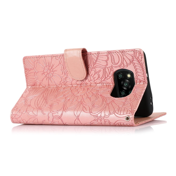 For Xiaomi POCO X3 NFC / X3 Pro / X3 Skin Feel Embossed Sunflower Horizontal Flip Leather Case with Holder & Card Slots & Wallet & Lanyard(Rose Gold) - Xiaomi Cases by buy2fix | Online Shopping UK | buy2fix