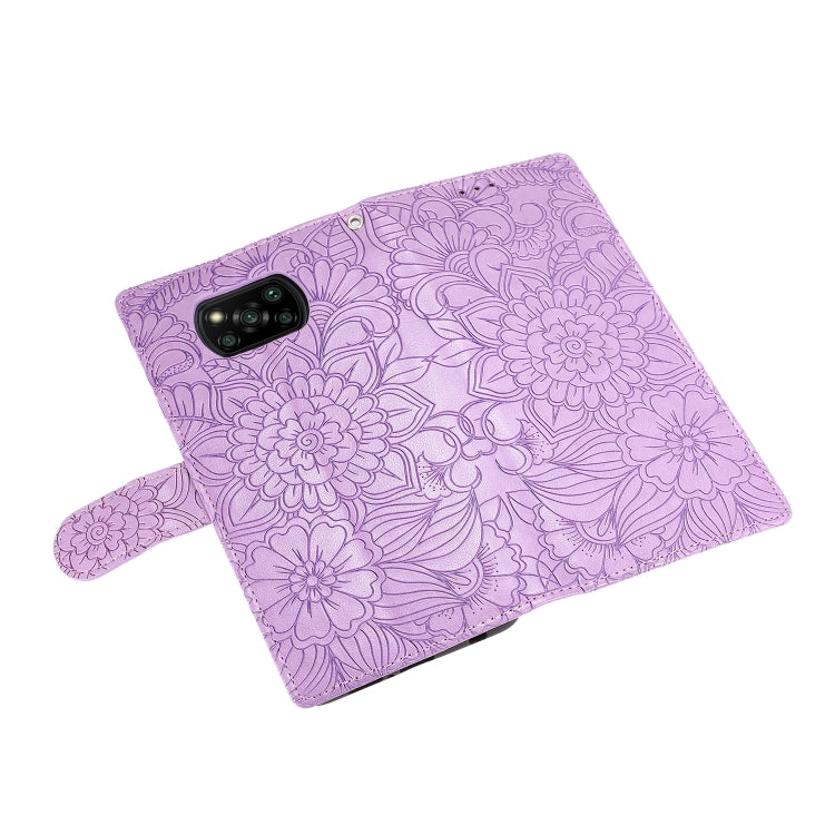 For Xiaomi POCO X3 NFC / X3 Pro / X3 Skin Feel Embossed Sunflower Horizontal Flip Leather Case with Holder & Card Slots & Wallet & Lanyard(Purple) - Xiaomi Cases by buy2fix | Online Shopping UK | buy2fix