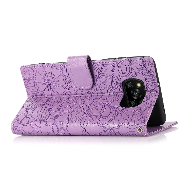 For Xiaomi POCO X3 NFC / X3 Pro / X3 Skin Feel Embossed Sunflower Horizontal Flip Leather Case with Holder & Card Slots & Wallet & Lanyard(Purple) - Xiaomi Cases by buy2fix | Online Shopping UK | buy2fix