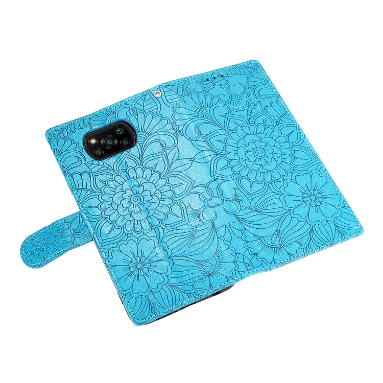 For Xiaomi POCO X3 NFC / X3 Pro / X3 Skin Feel Embossed Sunflower Horizontal Flip Leather Case with Holder & Card Slots & Wallet & Lanyard(Blue) - Xiaomi Cases by buy2fix | Online Shopping UK | buy2fix