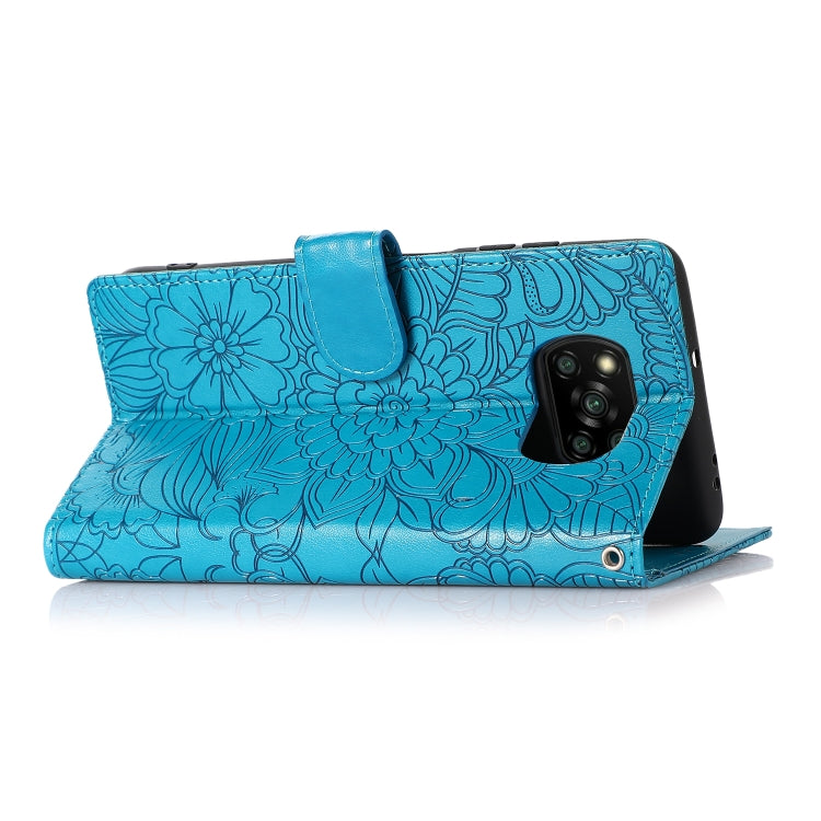 For Xiaomi POCO X3 NFC / X3 Pro / X3 Skin Feel Embossed Sunflower Horizontal Flip Leather Case with Holder & Card Slots & Wallet & Lanyard(Blue) - Xiaomi Cases by buy2fix | Online Shopping UK | buy2fix