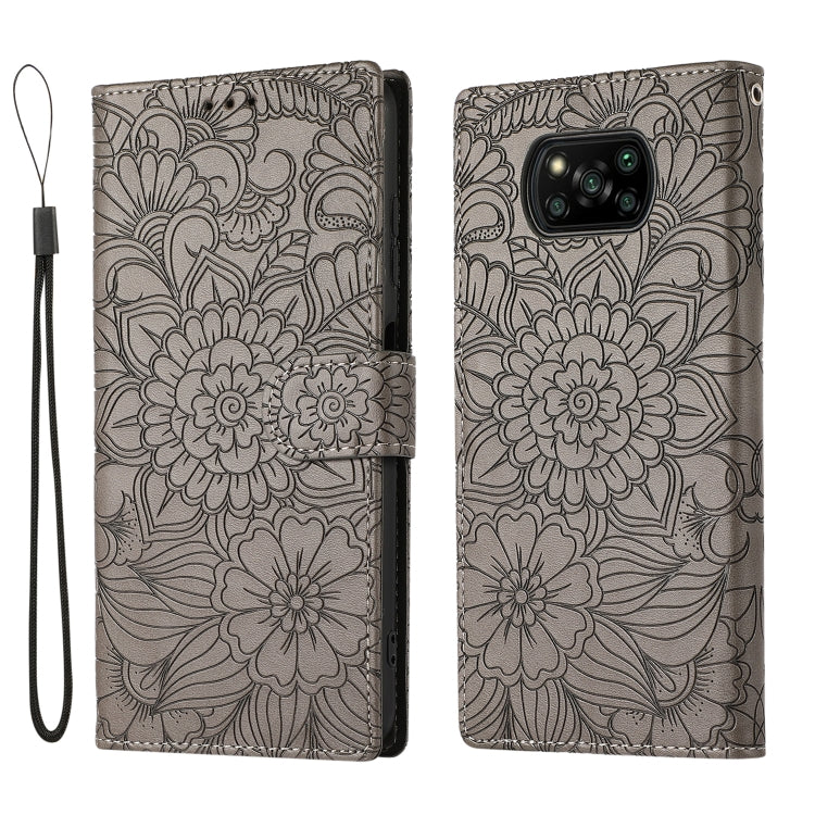 For Xiaomi POCO X3 NFC / X3 Pro / X3 Skin Feel Embossed Sunflower Horizontal Flip Leather Case with Holder & Card Slots & Wallet & Lanyard(Grey) - Xiaomi Cases by buy2fix | Online Shopping UK | buy2fix