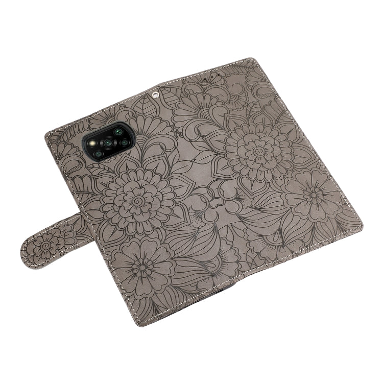 For Xiaomi POCO X3 NFC / X3 Pro / X3 Skin Feel Embossed Sunflower Horizontal Flip Leather Case with Holder & Card Slots & Wallet & Lanyard(Grey) - Xiaomi Cases by buy2fix | Online Shopping UK | buy2fix