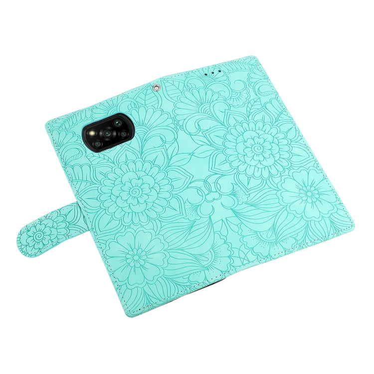 For Xiaomi POCO X3 NFC / X3 Pro / X3 Skin Feel Embossed Sunflower Horizontal Flip Leather Case with Holder & Card Slots & Wallet & Lanyard(Green) - Xiaomi Cases by buy2fix | Online Shopping UK | buy2fix