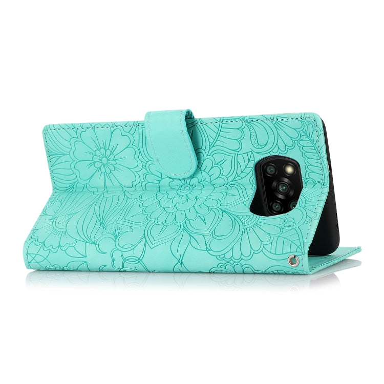 For Xiaomi POCO X3 NFC / X3 Pro / X3 Skin Feel Embossed Sunflower Horizontal Flip Leather Case with Holder & Card Slots & Wallet & Lanyard(Green) - Xiaomi Cases by buy2fix | Online Shopping UK | buy2fix