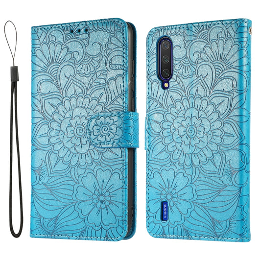 For Xiaomi Mi CC9 Skin Feel Embossed Sunflower Horizontal Flip Leather Case with Holder & Card Slots & Wallet & Lanyard(Blue) by buy2fix