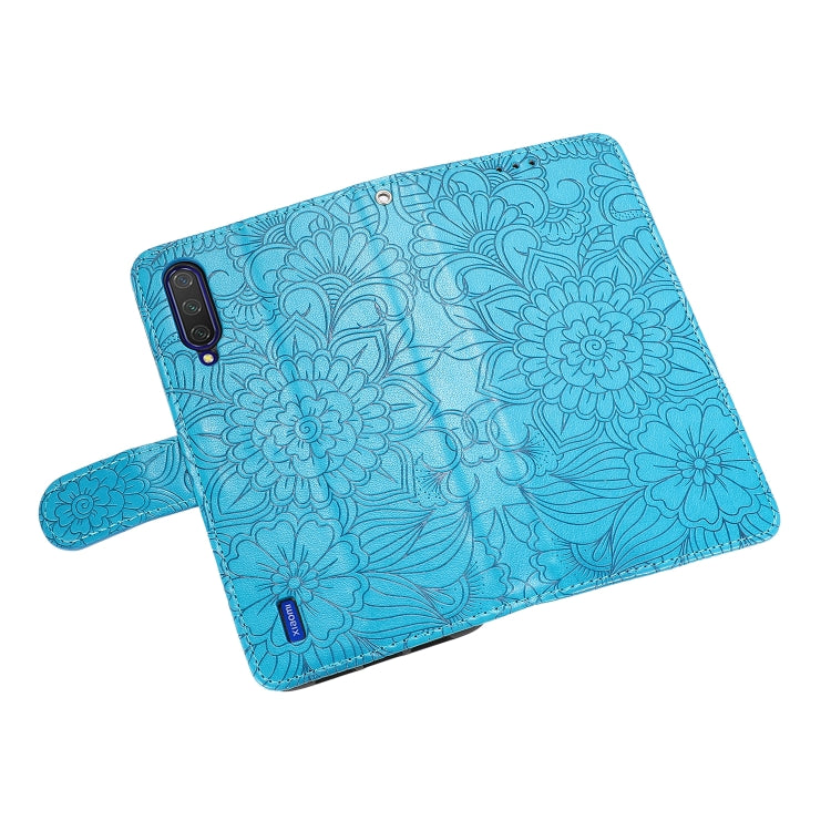 For Xiaomi Mi CC9 Skin Feel Embossed Sunflower Horizontal Flip Leather Case with Holder & Card Slots & Wallet & Lanyard(Blue) - Xiaomi Cases by buy2fix | Online Shopping UK | buy2fix