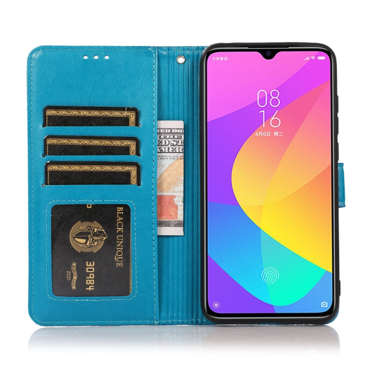 For Xiaomi Mi CC9 Skin Feel Embossed Sunflower Horizontal Flip Leather Case with Holder & Card Slots & Wallet & Lanyard(Blue) - Xiaomi Cases by buy2fix | Online Shopping UK | buy2fix