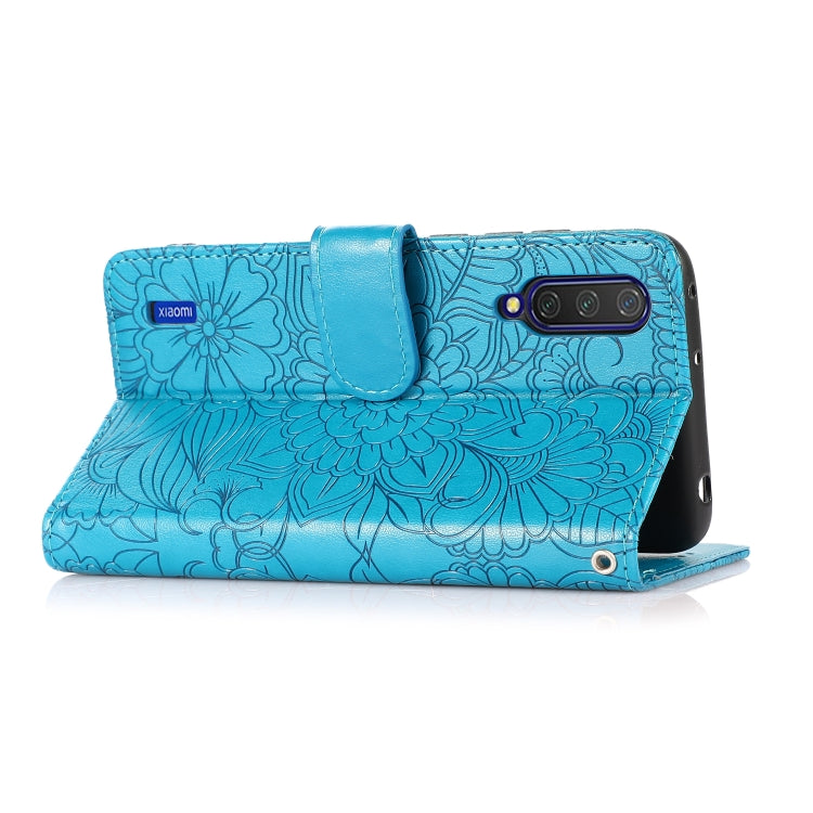 For Xiaomi Mi CC9 Skin Feel Embossed Sunflower Horizontal Flip Leather Case with Holder & Card Slots & Wallet & Lanyard(Blue) - Xiaomi Cases by buy2fix | Online Shopping UK | buy2fix