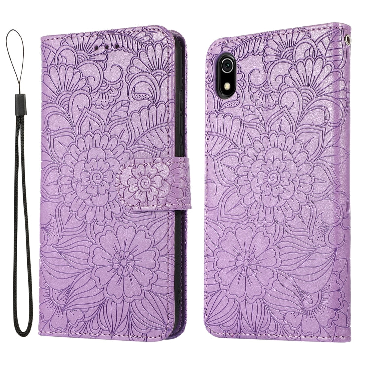 For Xiaomi Redmi 7A Skin Feel Embossed Sunflower Horizontal Flip Leather Case with Holder & Card Slots & Wallet & Lanyard(Purple) - Xiaomi Cases by buy2fix | Online Shopping UK | buy2fix