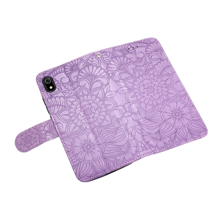 For Xiaomi Redmi 7A Skin Feel Embossed Sunflower Horizontal Flip Leather Case with Holder & Card Slots & Wallet & Lanyard(Purple) - Xiaomi Cases by buy2fix | Online Shopping UK | buy2fix