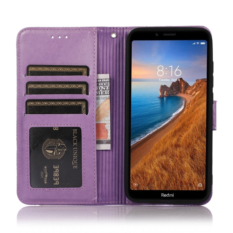 For Xiaomi Redmi 7A Skin Feel Embossed Sunflower Horizontal Flip Leather Case with Holder & Card Slots & Wallet & Lanyard(Purple) - Xiaomi Cases by buy2fix | Online Shopping UK | buy2fix