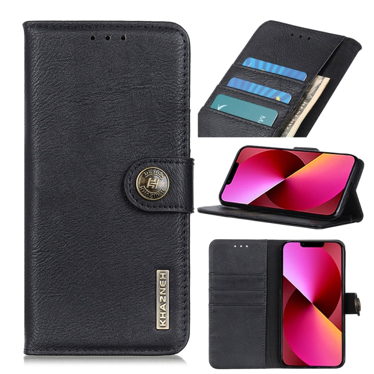 For iPhone 13 KHAZNEH Cowhide Texture Horizontal Flip Leather Case with Holder & Card Slots & Wallet(Black) - iPhone 13 Cases by buy2fix | Online Shopping UK | buy2fix