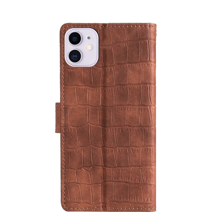 For iPhone 11 Skin Feel Crocodile Texture Magnetic Clasp Horizontal Flip PU Leather Case with Holder & Card Slots & Wallet (Brown) - iPhone 11 Cases by buy2fix | Online Shopping UK | buy2fix