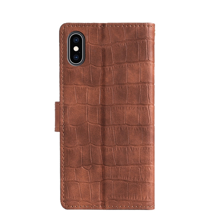 For iPhone X / XS Skin Feel Crocodile Texture Magnetic Clasp Horizontal Flip PU Leather Case with Holder & Card Slots & Wallet(Brown) - More iPhone Cases by buy2fix | Online Shopping UK | buy2fix