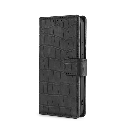 For iPhone XR Skin Feel Crocodile Texture Magnetic Clasp Horizontal Flip PU Leather Case with Holder & Card Slots & Wallet(Black) by buy2fix
