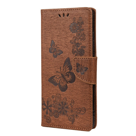 For Samsung Galaxy A22 5G Vintage Embossed Floral Butterfly Pattern Horizontal Flip Leather Case with Card Slot & Holder & Wallet & Lanyard(Brown) by buy2fix